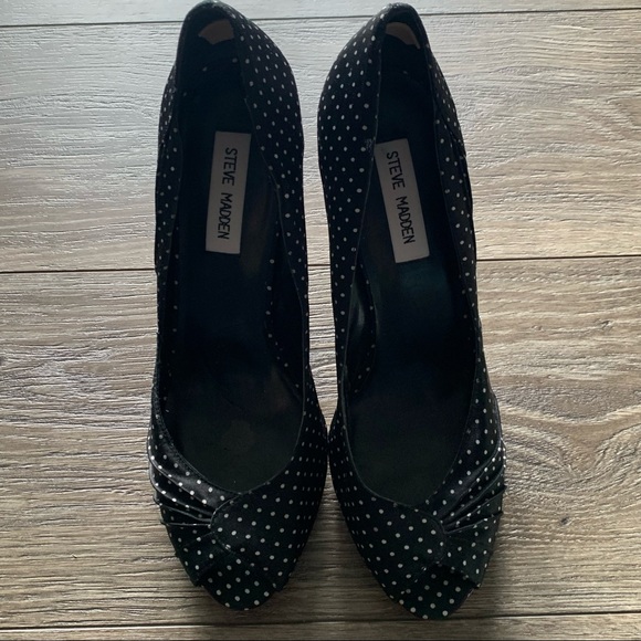 5/$25 π Steve Madden Black Polka Dot Peep Toe Red Heels Size 10